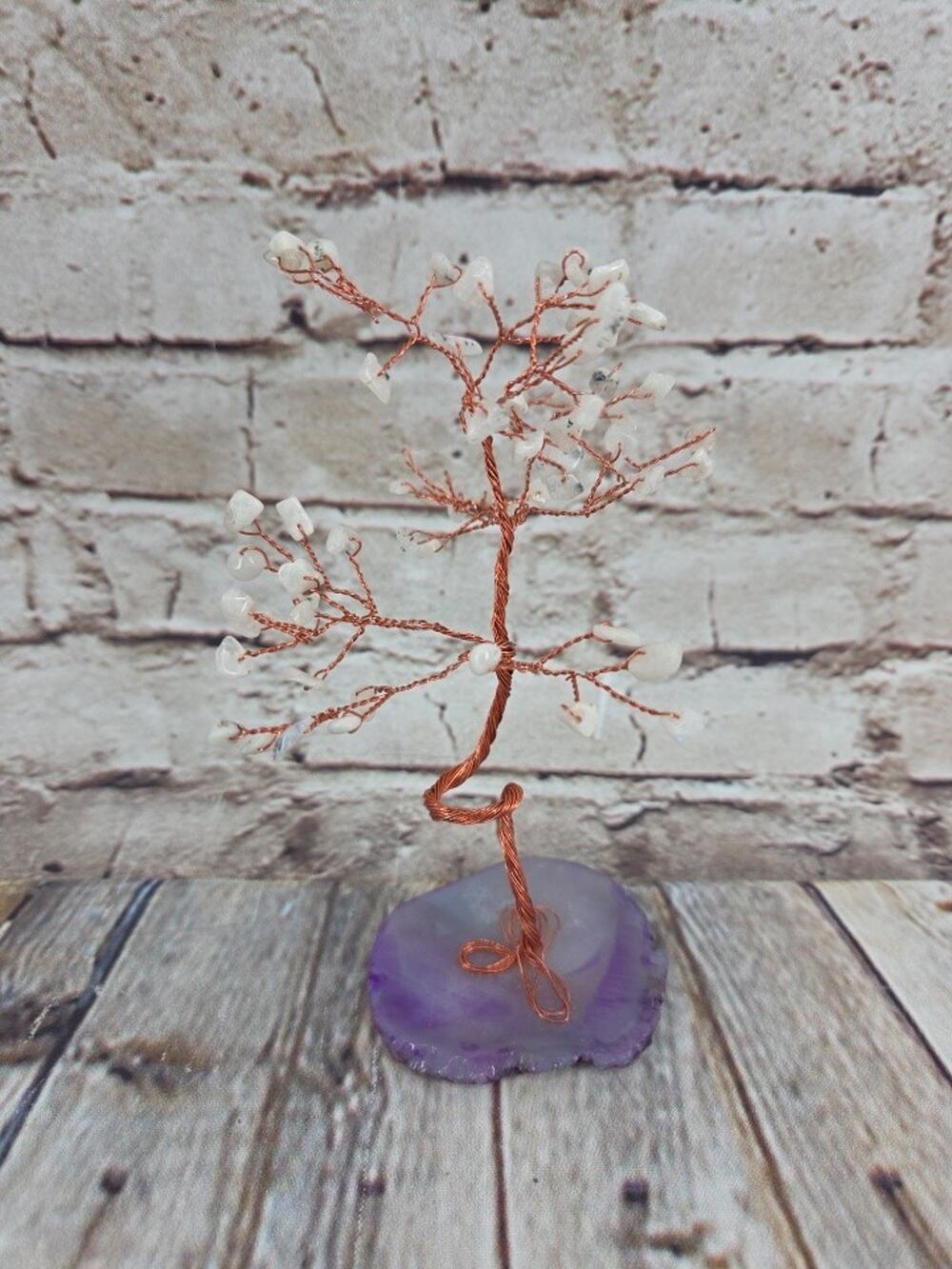 Copper Wire Gemstone Tree Amethyst Base with Rainbow Moo Bonsai Healing Decor